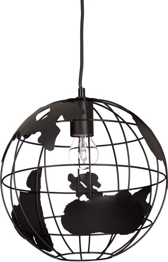 Relaxdays Hanglamp Wereldbol - Zwart - E27 - 40W - 30cm