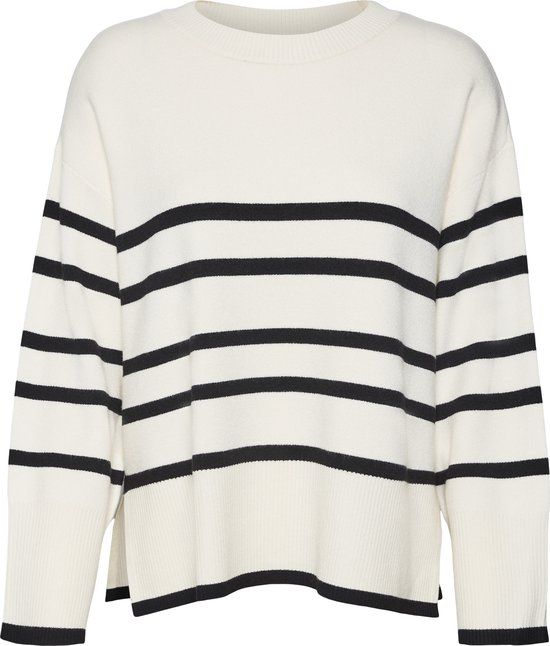 VERO MODA VMSABA LS O-NECK STRIPE Gebreide Trui Dames - XL - Birch;W Black