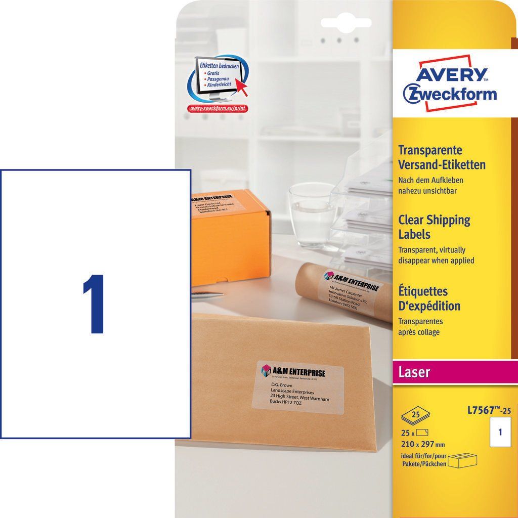 Avery QuickPEEL - Transparante etiketten - 210 x 297 mm - 25 stuks