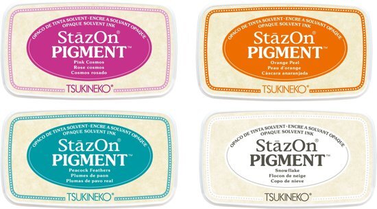 Tsukineko Stazon Pigment Stempelkussens - Set van 4 Stuks - Verschillende Kleuren