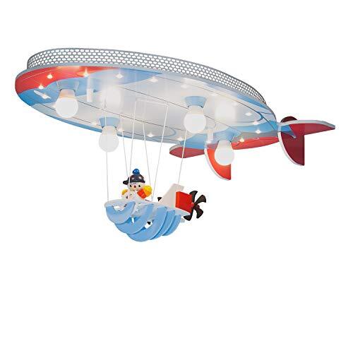 elobra Plafondlamp kinderkamer "Luchtschip met Joe" | Schattige plafondlamp sterrenhemel met luchtschip design, serieschakeling, handwerk, blauw/rood/wit incl. 20 LED's, Made in Germany