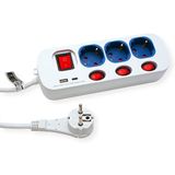 ROLINE 3-voudige stekkerdoos met schakelaar, USB oplader A+C, 3 m