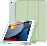 Visaccy Beschermhoes compatibel met iPad 9e generatie 2021 10,2 inch / 8e 2020 / 7. 2019 met penhouder [automatische wekker/slaap] semi-transparant TPU zacht Matcha
