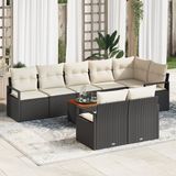 vidaXL Tuinbank - Set - 9-delig - Zwart - Polyrattan