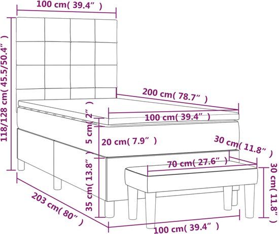 vidaXL Boxspring bed met matras - stof - blauw - 100x200 cm