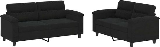 vidaXL 2-delige Loungeset met kussens microvezelstof zwart