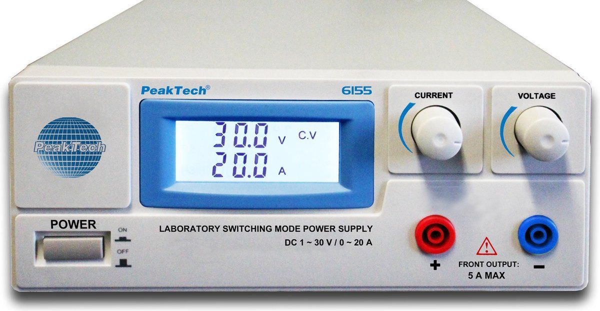 Peaktech 6155 Schakelmodus laboratorium Voeding DC 1 - 30 V / 0 - 20 A - wit