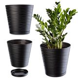 KADAX Bloempot met onderzetter, lichte ronde plantenbak voor binnen van kunststof, voor bloemen en planten (25 cm, antraciet)