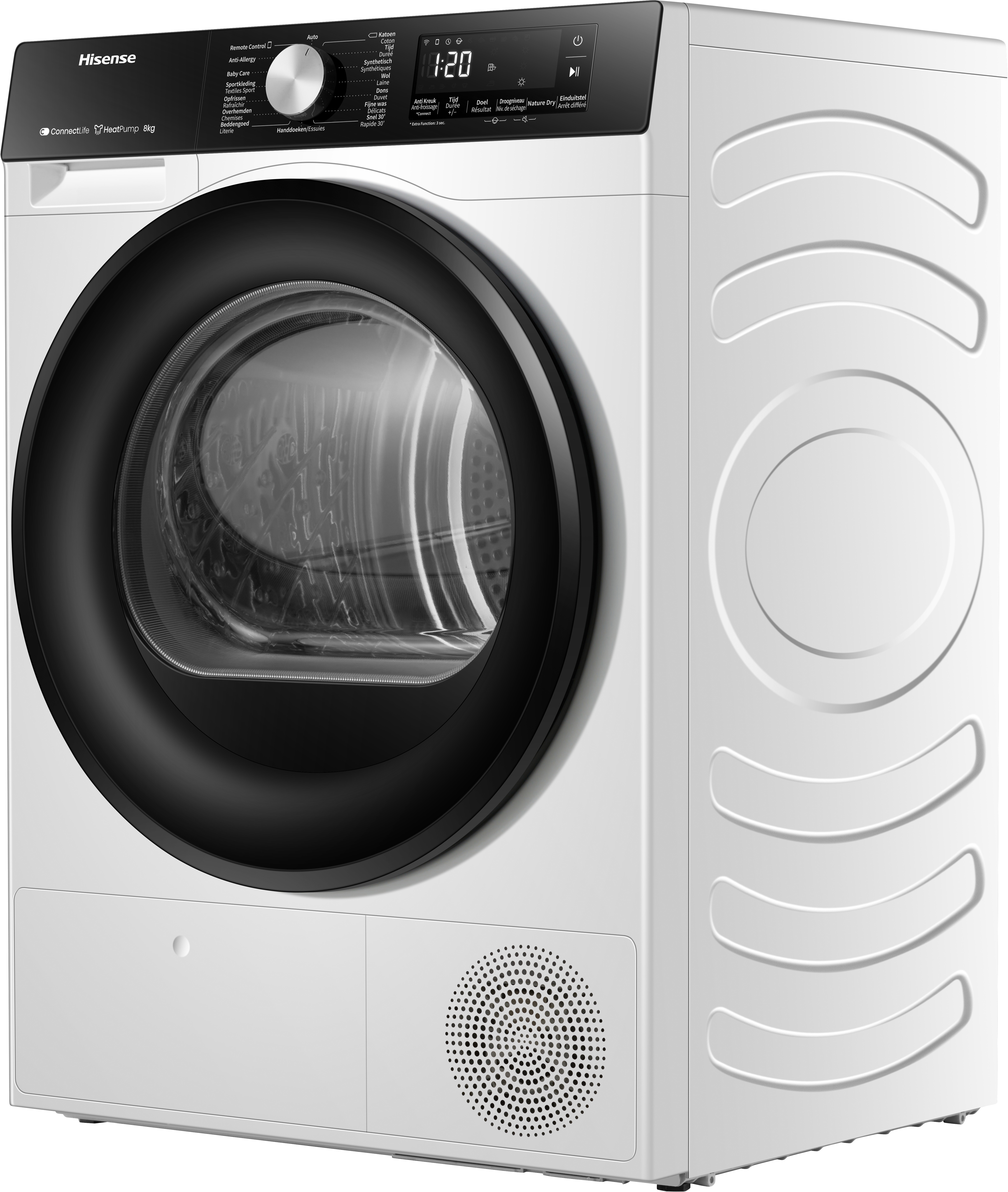 Hisense DH3S802BW2 - Warmtepompdroger - 8kg - A++ - ConnectLife - Trommelverlichting - AutoDry - Allergy Care
