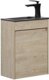 Badplaats Toiletmeubel Sinta 40 x 22 cm – Kastanje Eiken – Fonteinmeubel met Zwarte Wastafel