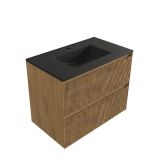 Saniclass Badkamermeubelset - 80x45x62cm - Vygo keramische wastafel zwart - mat eiken natural