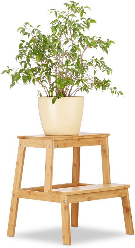 Relaxdays bamboe plantentafel - 2 etages - kinderkruk - plantenkruk hout - decoratief