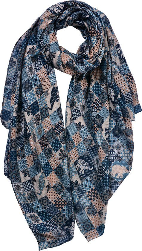 Clayre & Eef Sjaal Dames Print 80x180 cm Blauw | Polyester