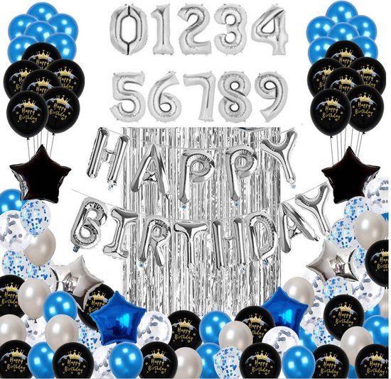 Zilver/Blauw Verjaardag Feestpakket - 96 stuks - 16-90 Jaar
