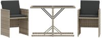 vidaXL 3-delige Bistroset met kussens, polyrattan, lichtgrijs