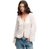 Superdry Blouse met Lange Mouwen en Vetersluiting White Grootte: 36