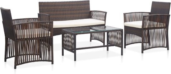 The Living Store Loungeset - PE-rattan - Bruin - 4-delig