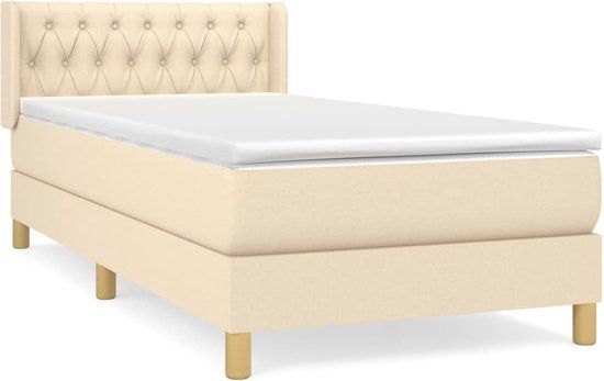vidaXL Boxspring met matras stof crèmekleurig 90x200 cm