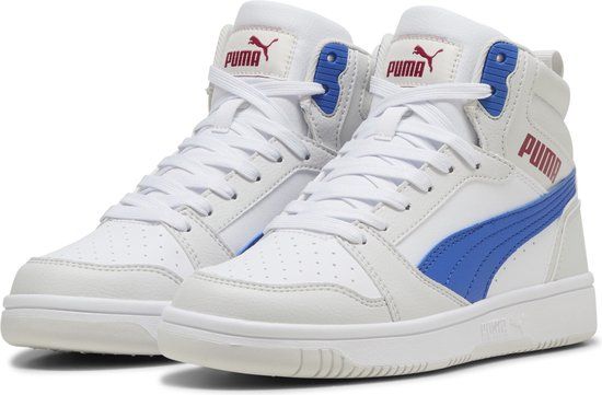 PUMA Puma Rebound V6 Mid Jr Unisex Sneakers - PUMA White-Vivid Blue-Feather Gray