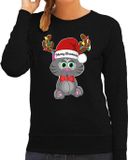 Bellatio Decorations Foute Kersttrui/sweater voor dames - Merry Christmas - zwart - kerstpoesje XXL