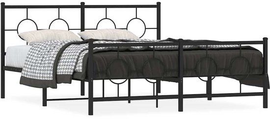 vidaXL Metalen Bedframe met Hoofd- en Voeteneinde - Zwart - 150x200 cm