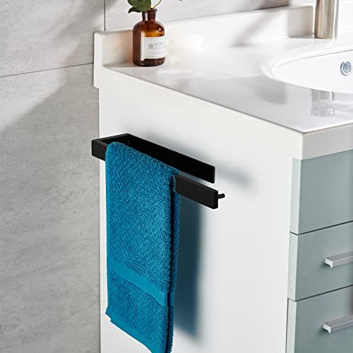 CCKole Handdoekhouder zonder boren, mat zwart, handdoekstang bad 304 roestvrij staal, gastenhanddoekhouder, zelfklevend, badhanddoekhouder plakken, wand, badhanddoekstang 35 cm voor badkamer (zwart mat)