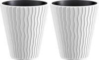 Prosperplast Plantenpot/bloempot Sand Waves - 2x - buiten/binnen - kunststof - wit - D35 x H38 cm - met binnenpot