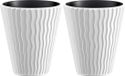 Prosperplast Plantenpot/bloempot Sand Waves - 2x - buiten/binnen - kunststof - wit - D35 x H38 cm - met binnenpot