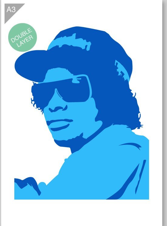 QBIX Eazy-E sjabloon - 2 lagen kunststof A3 stencil - Kindvriendelijk sjabloon geschikt voor graffiti, airbrush, schilderen, muren, meubilair, taarten en andere doeleinden