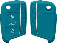 kwmobile autosleutel hoesje geschikt voor VW Golf 7 MK7 3-knops autosleutel hoes - Siliconen autosleutel behuizing - Auto sleutel case met honingraat - Sleuteletui in petrol / wit
