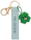 Merkloos / Sans marque NICI Sleutelhanger Klaverblad - Geluksbrenger Accessoire - Tas Decoratie - Kunstlederen Band - 10 cm - Turquoise