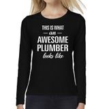 Bellatio Decorations Awesome Plumber - geweldige loodgieter cadeau shirt long sleeve zwart dames - beroepen shirts / verjaardag cadeau XL