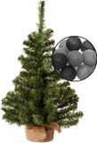Merkloos / Sans marque Jja Showroom And Head Office Mini kunst kerstboom groen - met verlichting bollen zwart/grijs - H60 cm