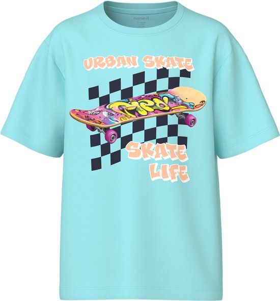 NAME IT KIDS Jongens T-shirt met korte mouw en ronde hals, maat 122/128, aquablauw