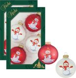 Krebs Glas Lauscha Gmbh 8x stuks luxe glazen kerstballen 7 cm wit en rood met sneeuwpop