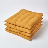 Homescapes stoelkussens – set van 4 zitkussens – katoen – 40x40 cm – mosterdgeel – met lint – voor eetkamer & buitengebruik