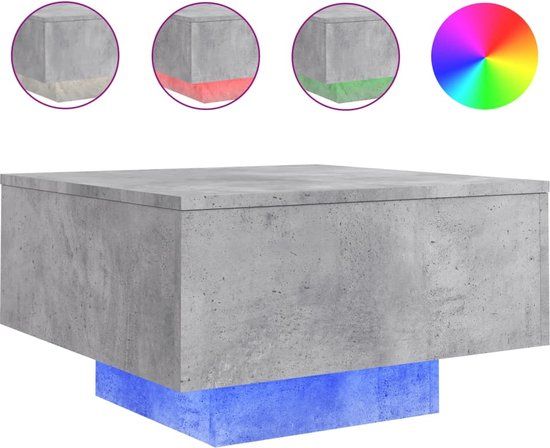 vidaXL Salontafel met LED-verlichting 55x55x31 cm betongrijs