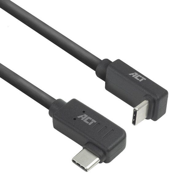 ACT USB-C naar USB-C Kabel 1m, 60W PD, 10Gbps, Haaks Links/Rechts naar Boven/Beneden, Zwart (AC7481)