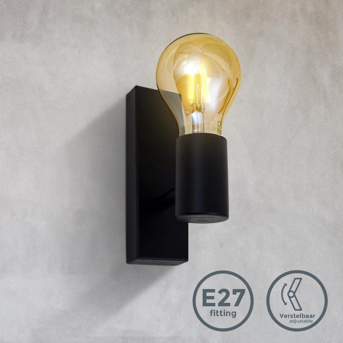 B.K.Licht - Industriële Wandlamp - Zwart - Metaal - E27 - Draaibaar - Excl. Lichtbron