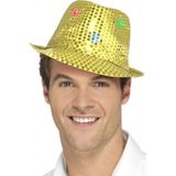 Smiffys Pailletten feesthoedje - goud - met LED lichtjes - Carnaval - verkleed hoeden - voor volwassenen