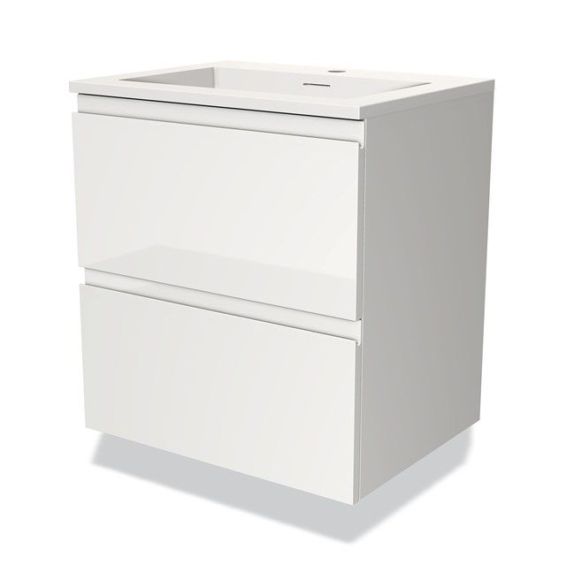 Maxaro Badkamermeubel 60cm Modulo Hoogglans Wit 2 Lades Greeploos Wastafel Solid Surface