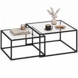 HOMCOM Salontafel Set, 2-delig, Gehard Glas, Metaal, Zwart