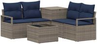 vidaXL Canapé 2 places Gris et Bleu marine Poly rotin et Acier