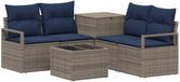 vidaXL Canapé 2 places Gris et Bleu marine Poly rotin et Acier