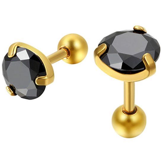 Mendes Lookinggoodtoday Heren oorbellen Black Royal King Crown Goudkleurig-5mm
