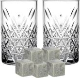 Pasabahce whiskyglazen - set 4x stuks van 320 ml - en 9x whisky ijsblokstenen - Cadeau set