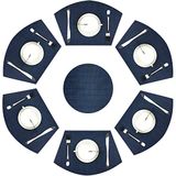 Wedge Marineblauw Wedge placemats, set van 7 vinyl placemats voor ronde tafels, geweven antislip, hittebestendig, gemakkelijk schoon te maken, afveegbare, wasbare tafelmatten