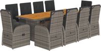 vidaXL 11-delige Tuinset met Kussens, Poly Rattan, Grijs