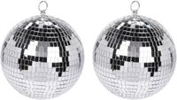 Koopman International Grote discobol kerstbal - 2x - zilver - 15 cm - glas/schuim - spiegelbollen - kerstversiering
