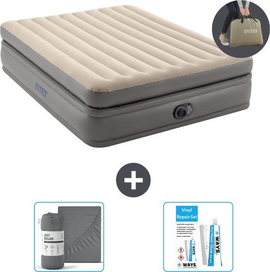 Intex Luchtbed - 2-Persoons - 152 x 203 x 51 cm - Grijs - Inclusief pomp, hoeslaken en reparatieset